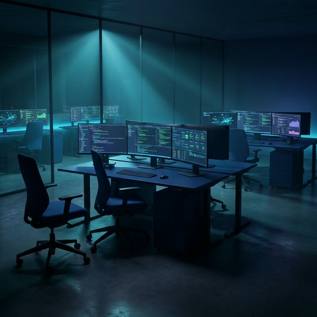 IT workspace with multiple monitors